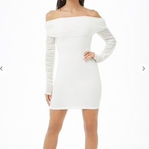 White Ruched Off the shoulder dress